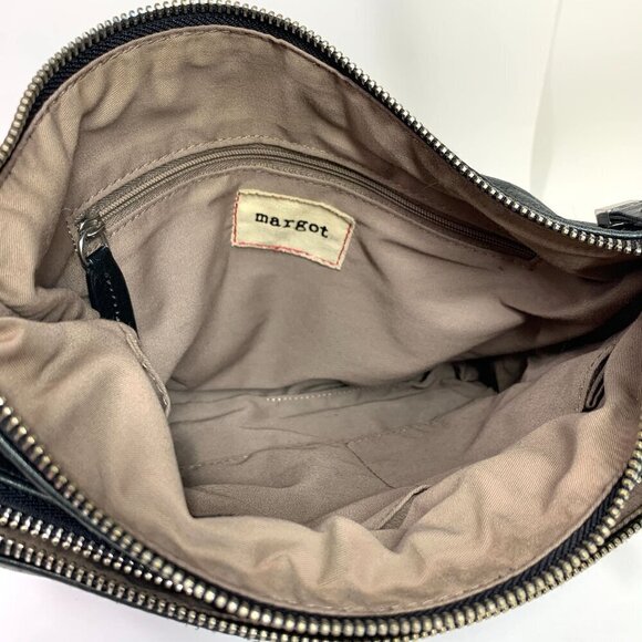 Margot Double Compartment Crossbody Bag Bottle Green Leather Silver 10" x 8.5" - Picture 5 of 7